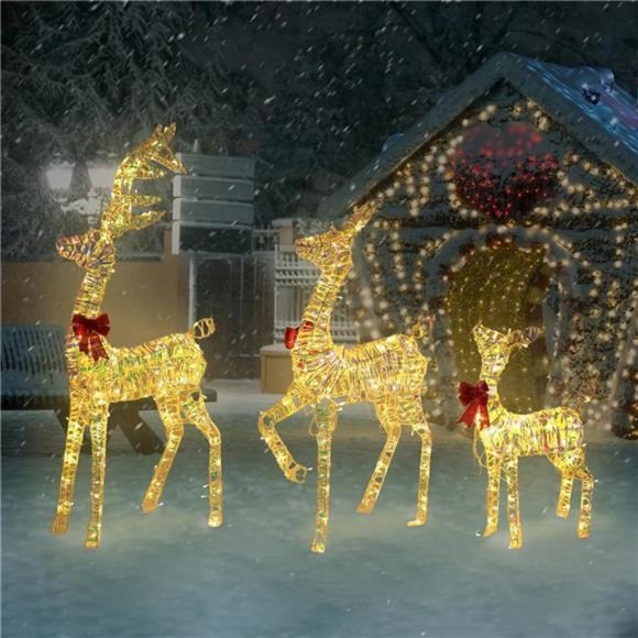 3 Piece Christmas Reindeer Outdoor Decorations with 280 Lights - Picture 4 of 6